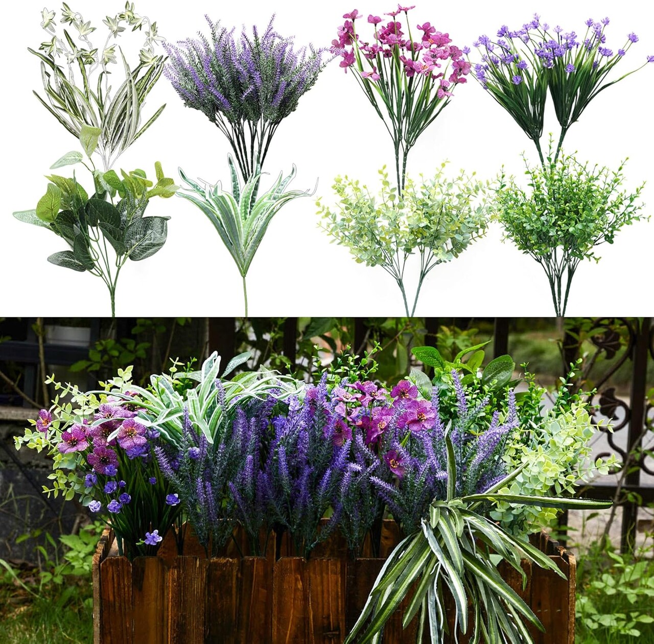 19-Bunch Artificial Outdoor Plants – UV-Resistant Fake Lavender Flowers and Greenery Shrubs for Garden, Patio, Porch, and Yard Decor